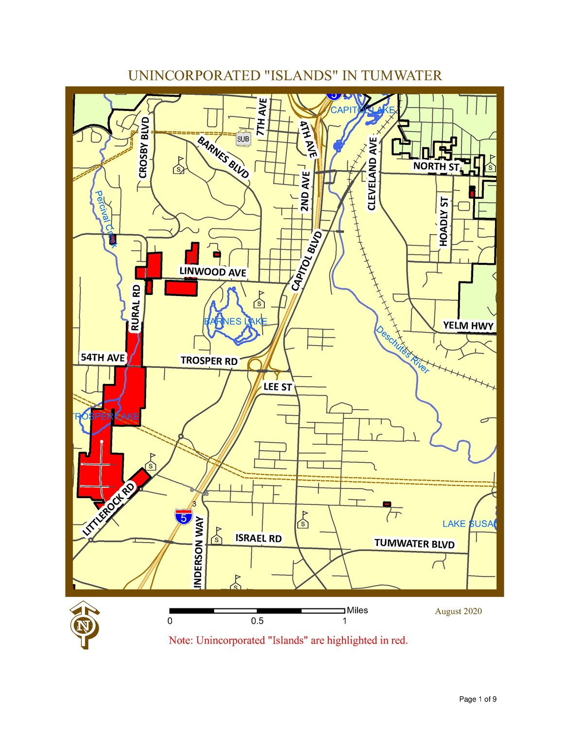This is one of several detailed maps showing the islands to be annexed into Tumwater. See .pdf file for additional maps.